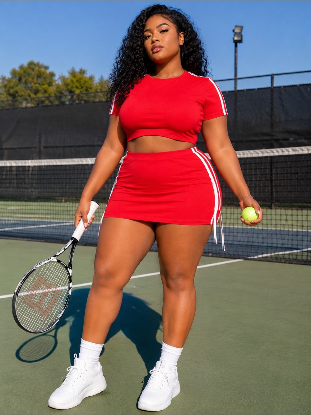Fashion Nova 2 Piece Skirt Set Sporty Matching Outfit - Red | 1X | Never Worn